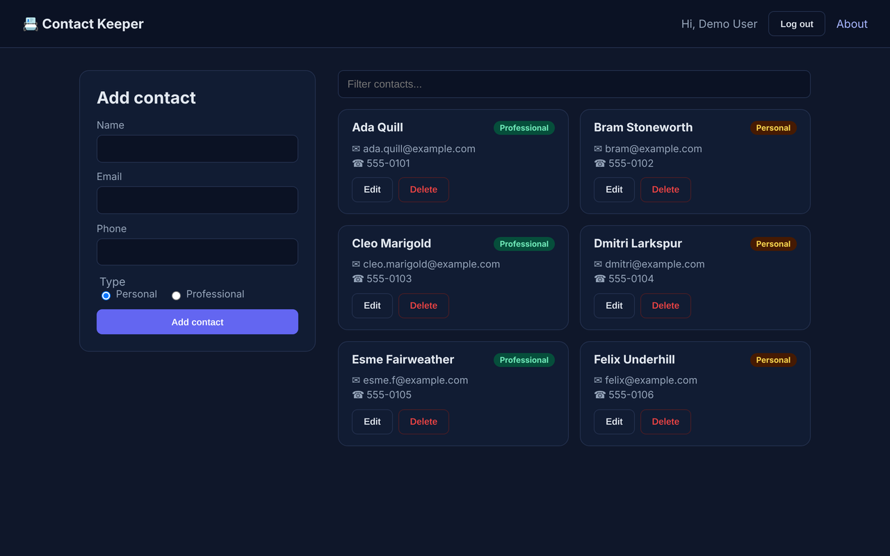 Screenshot of Contact Keeper