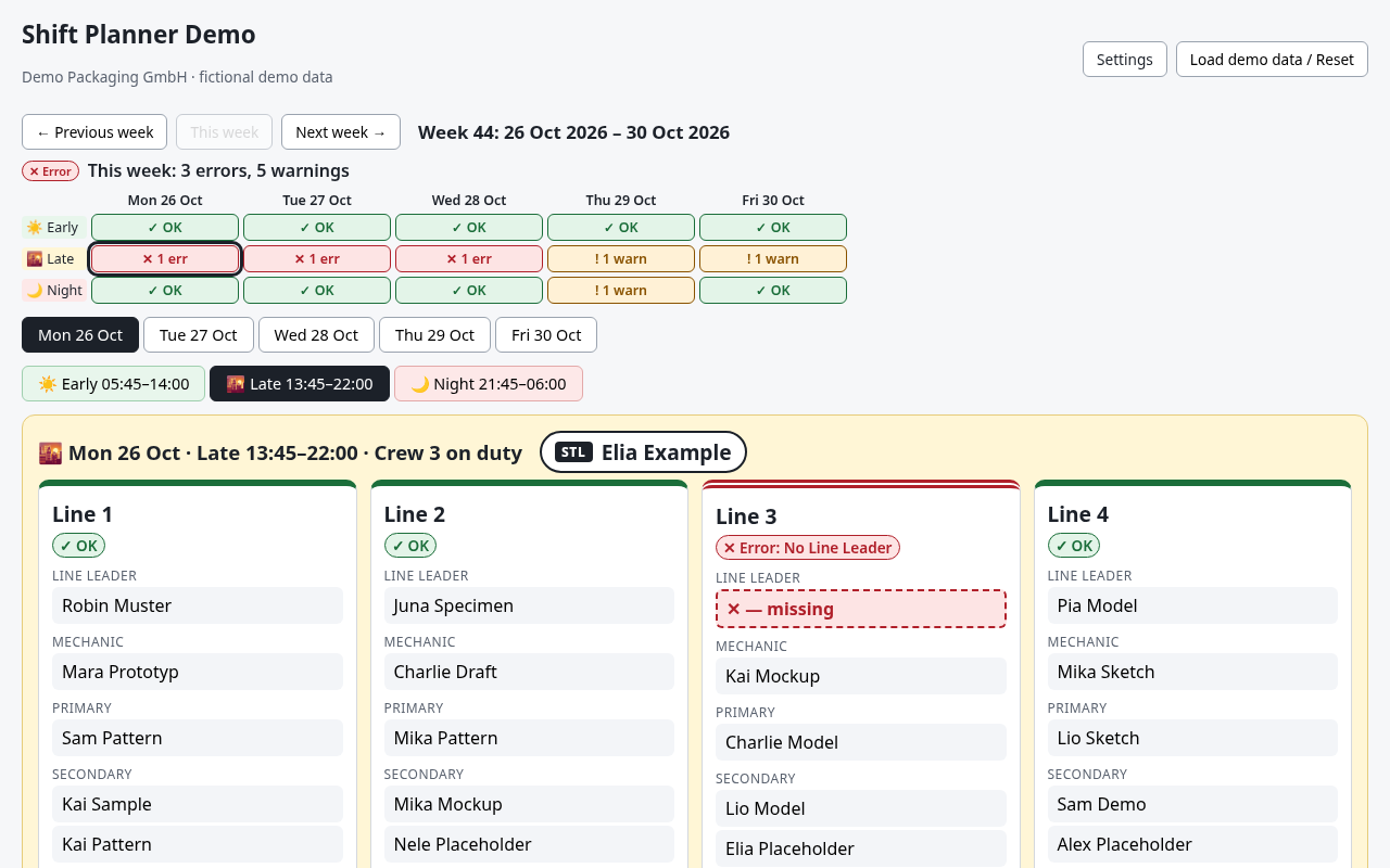 Screenshot of Shift Planner Demo