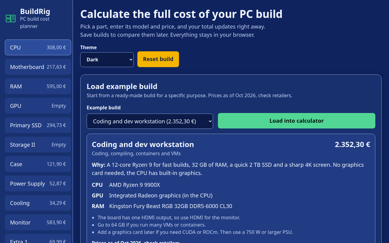 Screenshot of BuildRig