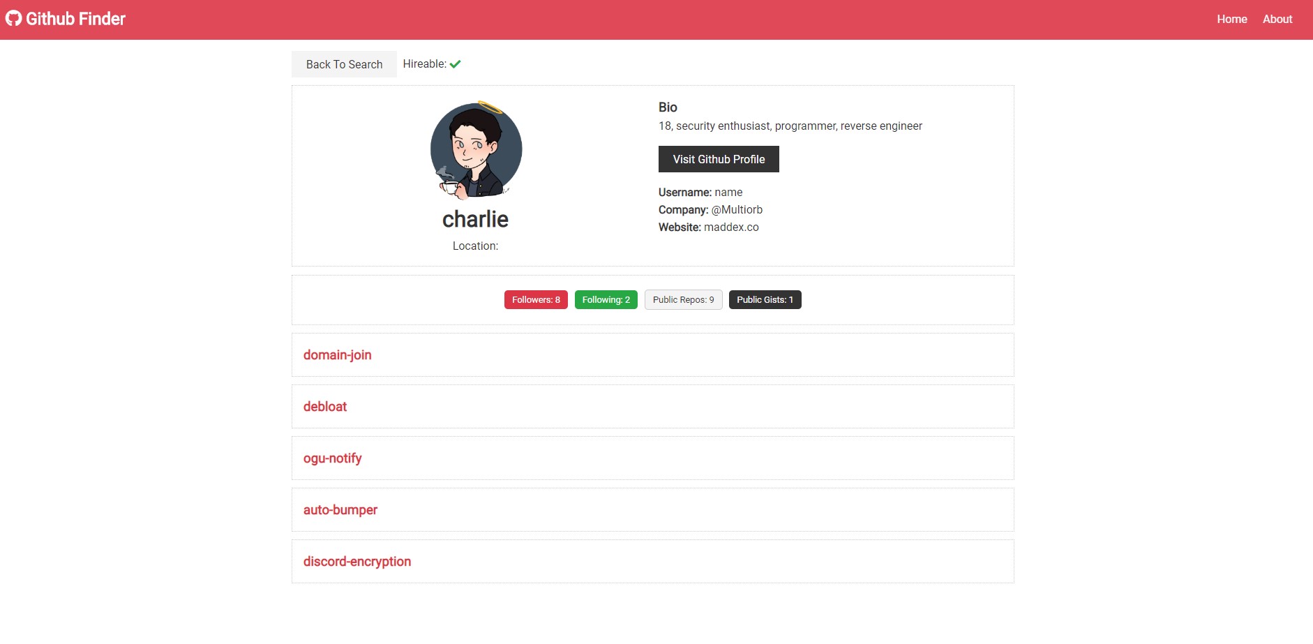 Screenshot of GitHub Finder