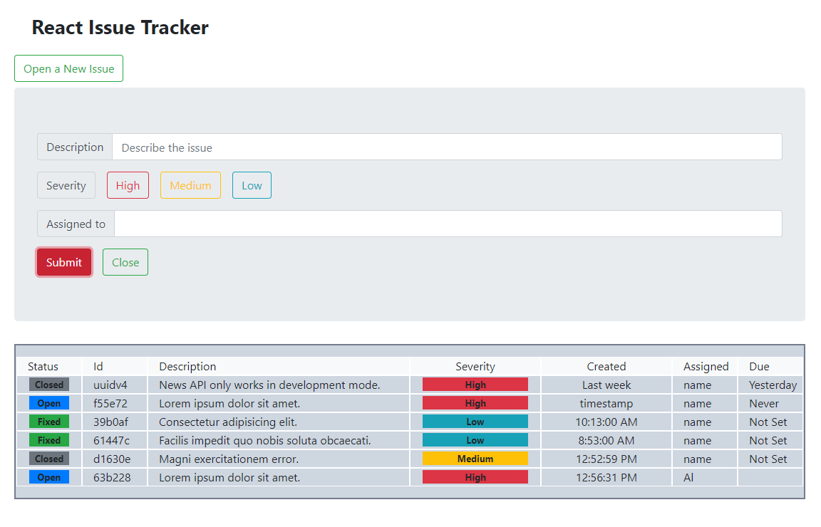 Screenshot of Issue Tracker