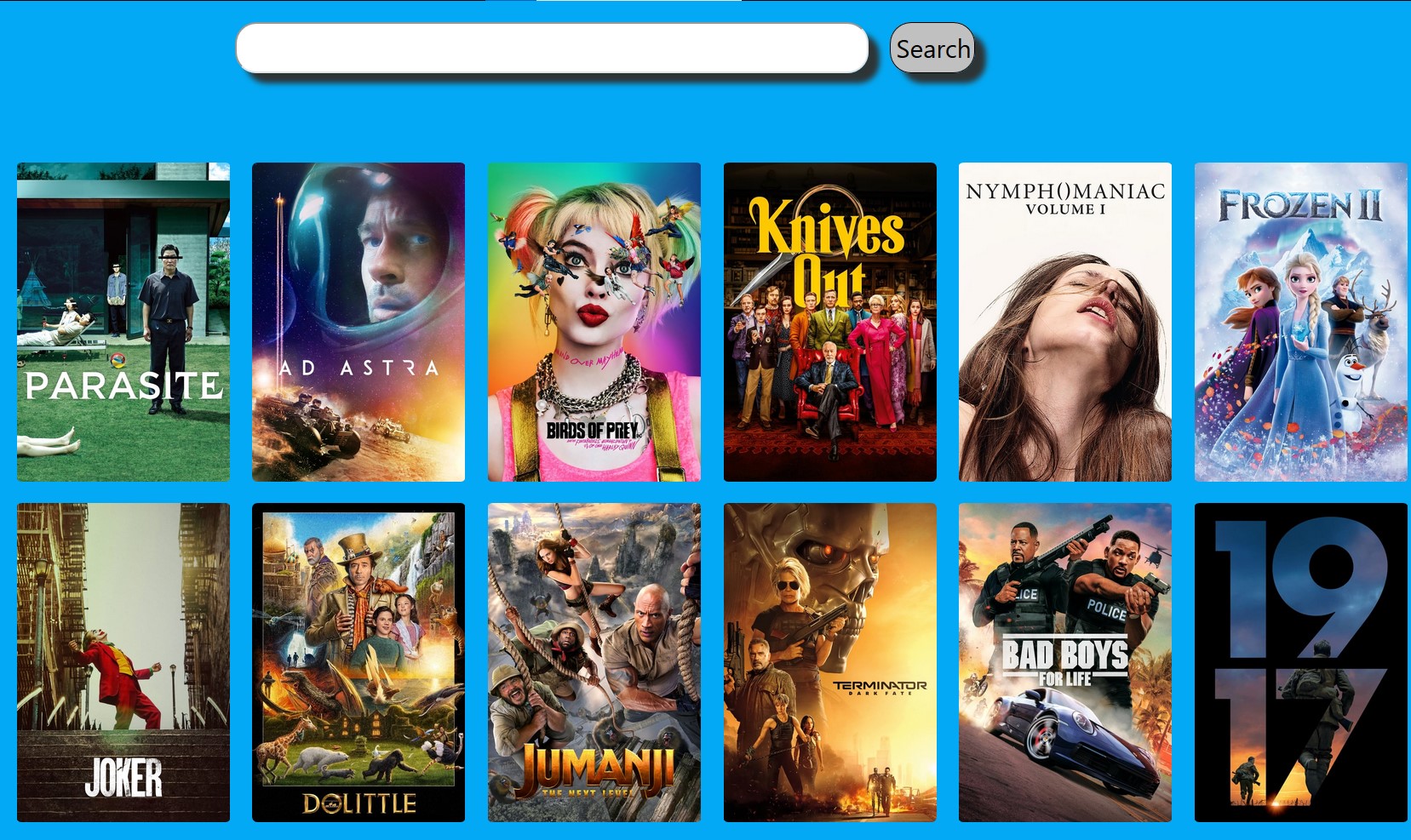 Screenshot of Movies Page