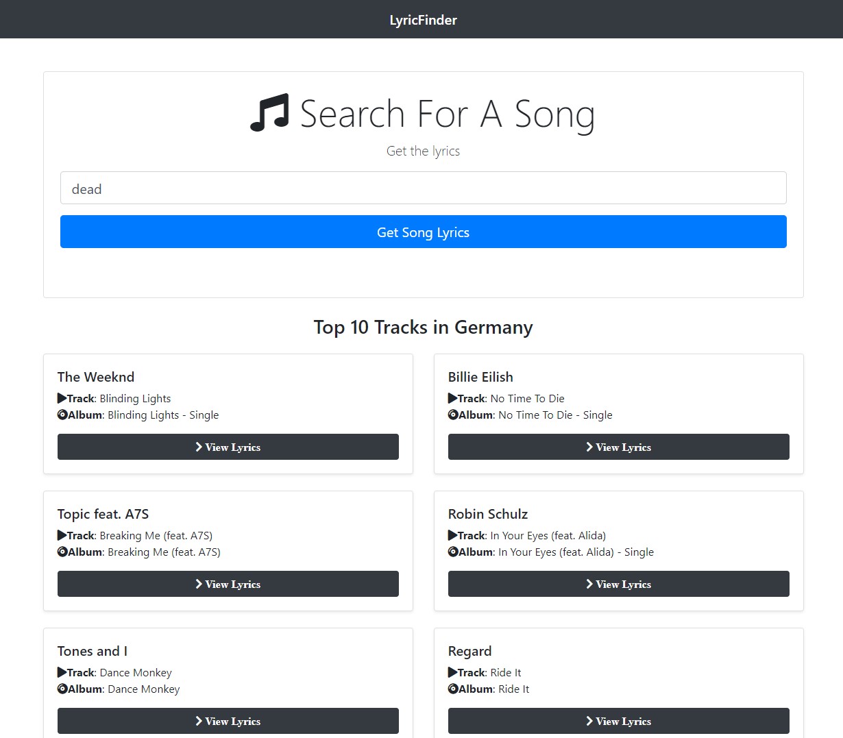 Screenshot of Lyrics Finder